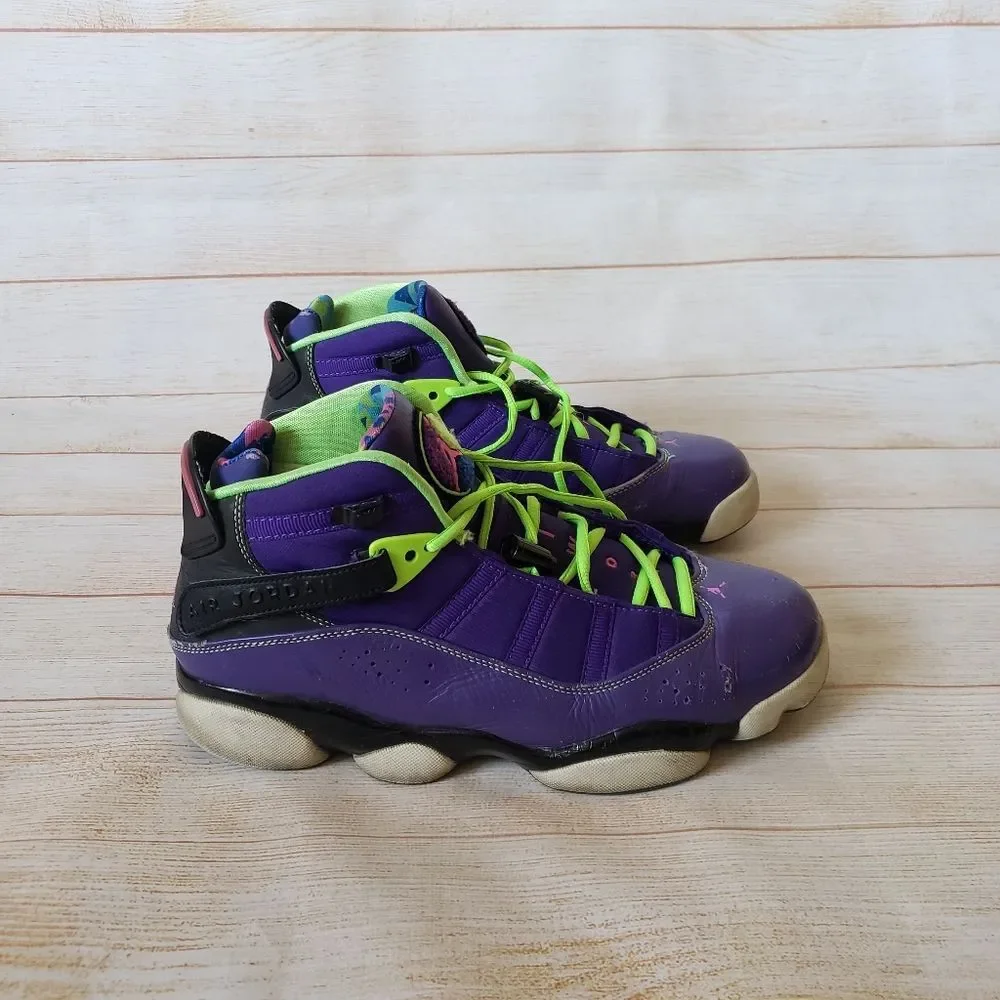 Nike Air Jordan 6 Rings Bel Air Sneakers Men's Size 9 Purple Green Lace Up